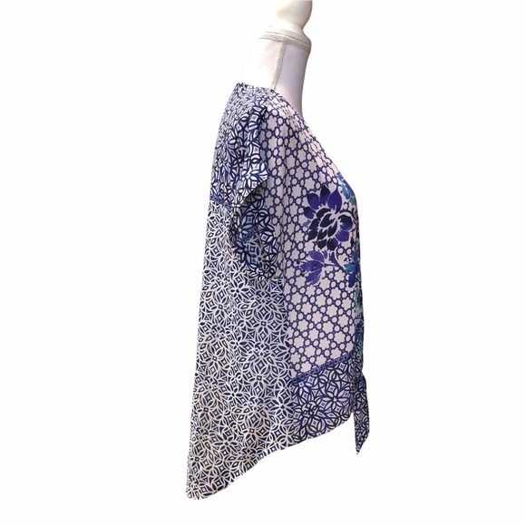 CHICOS - WOMENS BLUE FLORAL BLOUSE SIZE 1 - Picture 5 of 10